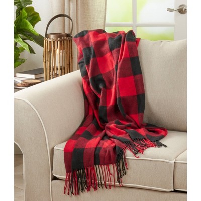 Red and Black Buffalo Plaid Check Tassel Throw Blanket