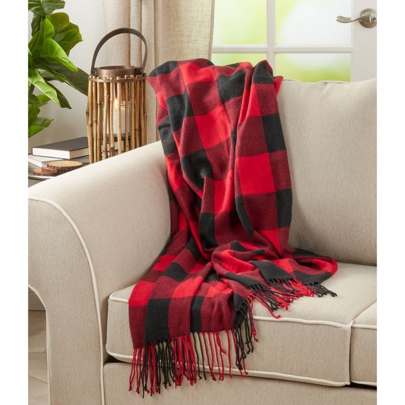 Buffalo Plaid Check Pattern with Tassel Trim Throw Blanket - Saro Lifestyle, 4 of 5