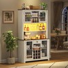 JANSNO 70.9" Rustic Kitchen Pantry Cabinet with Doors, Lights & Wine Rack & Shelves for Dining Room - 4 of 4