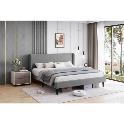 Upholstered Full Bed Frame with Wingback Headboard, Velvet Upholstery Platform Bed,No Box Spring Needed