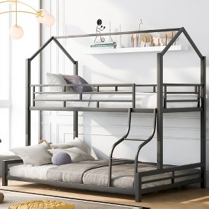 Twin over Full Bunk Bed, Convertable Metal House-shaped Bed with Ladder -ModernLuxe - 1 of 4