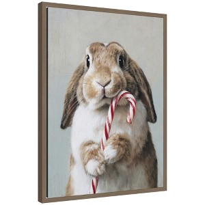 Kate & Laurel All Things Decor Sylvie Framed Canvas Cute Bunny Candy Cane by the Creative Bunch Studio - 1 of 4