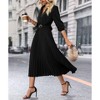 Coolmee Women's Business Casual Shirt Dress Cross Lapel V Neck Solid Color Dresses Long Sleeves Accordion Pleated Midi Dresses with Belt XL Black - 4 of 4