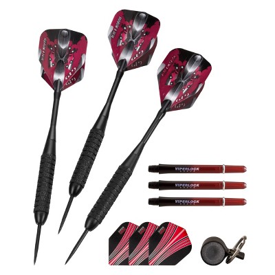 Viper Black Mariah Steel Tip Darts 22 Grams, Red and Black Shafts and Flights with Sharpener