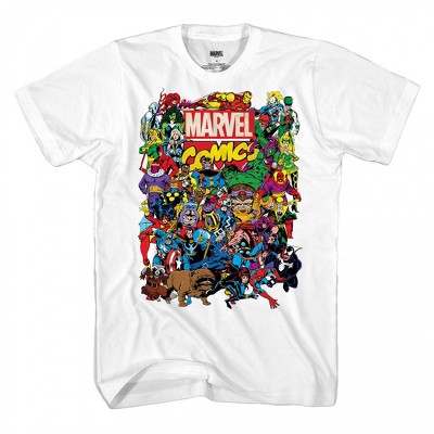 Mens Marvel Heroes Group Shot Comic Art T-Shirt