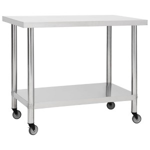 vidaXL Kitchen Work Table with Wheels 39.4"x11.8"x33.5" Stainless Steel - 1 of 4
