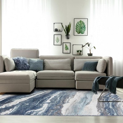 Blue and White Abstract 8' x 10' Synthetic Area Rug