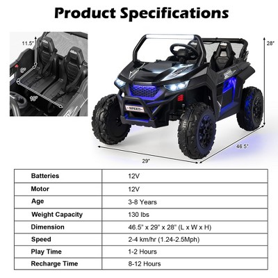 Black 12V 2-Seater Kids Ride-On UTV with Music and Lights