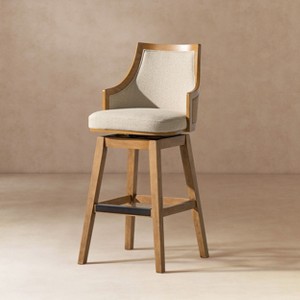 Sapphtopaz Modern Bar Stools with Rattan High-Back Upholstered Swivel Counter Stools with Recessed Arms Barstools for Kitchen Island - 1 of 4