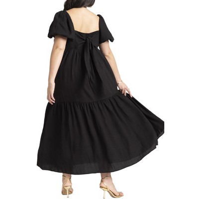 ELOQUII Women's Plus Size Puff Sleeve Tiered Dress