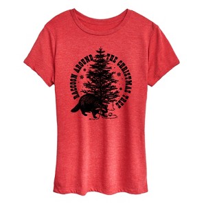 Women's - Instant Message - Raccoon Around The Christmas Tree Short Sleeve Graphic T-Shirt - 1 of 4