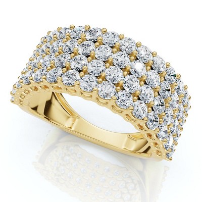 Pompeii3 3Ct Diamond Wide Four Row Anniversary Ring Gold Lab Created