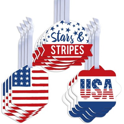 Big Dot of Happiness Stars & Stripes - Assorted Hanging Memorial Day 4th of July & Labor Day Patriotic Party Favor Tags - Gift Tag Toppers - Set of 12