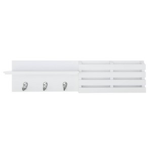 Sydney Wall Shelf with Hooks & Mail Sorter - White: Entryway Organizer, Key Hanger, 24"x4.25" - 1 of 4