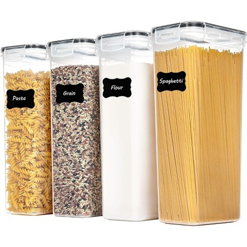 Vtopmart 4 PCS 2.8L Black Airtight Food Storage Containers with Lids, Kitchen Canisters for Spaghetti, Flour, Sugar and Noodles