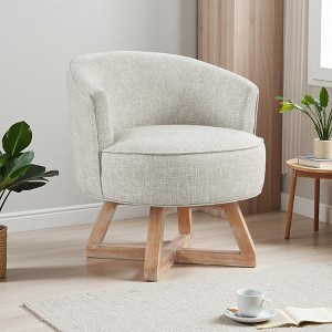 Linen Swivel Lounge Chair with Wood Cross Base and Curved Back - 1 of 4