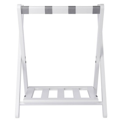 White Folding Wood Luggage Rack with Shelf