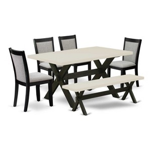 HomeStock 6-Piece Rectangle Natural Oak Finish Solid Wood Top Dining Table with 1-Bench, 4 Upholstered-Chairs - 1 of 4