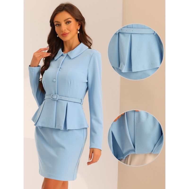 Allegra K Women's Business Peplum Blazer and Pencil Skirt Suit Set 2 Pcs, 2 of 6