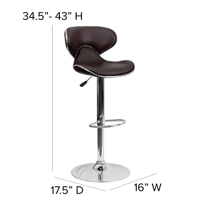 Flash Furniture Contemporary Cozy Mid-Back Vinyl Adjustable Height Barstool with Chrome Base, 5 of 17