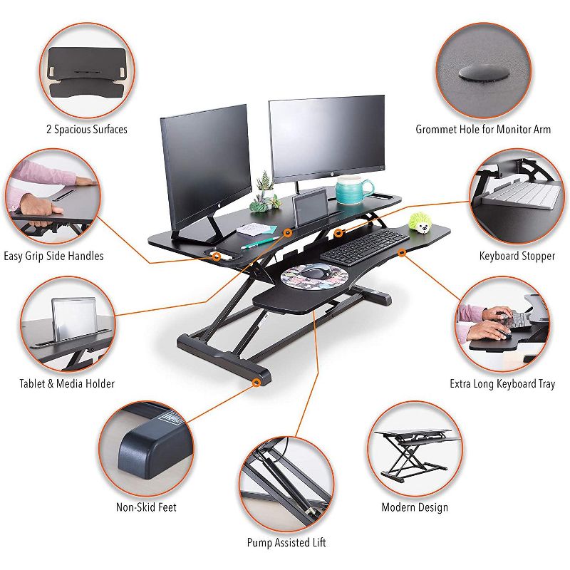 FlexPro Hero Standing Desk Converter - 37” Sit to Stand Desk with Keyboard Tray – Stand Steady, 5 of 13
