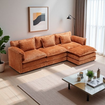 112" Chenille L-Shaped Cloud Sectional Sofa with Removable Ottoman