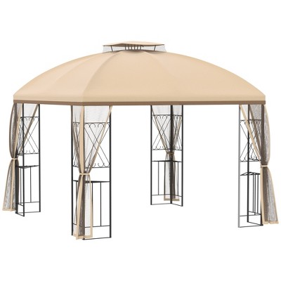 Outsunny 10' x 10' Patio Gazebo Canopy Outdoor Canopy Shelter with Double Tier Roof, Removable Mesh Netting, Display Shelves
