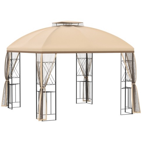 Outsunny 10' x 10' Patio Gazebo Canopy Outdoor Canopy Shelter with Double Tier Roof, Removable Mesh Netting, Display Shelves - image 1 of 4