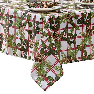 Elrene Pinecone Plaid Holiday Fabric Tablecloth - Elrene Home Fashions - 1 of 3