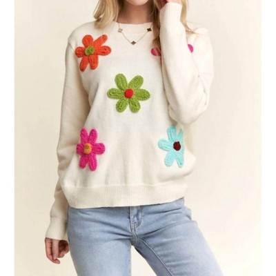 Women's Floral Patch Cozy Knit Sweater - ADORA