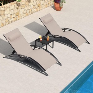 PURPLE LEAF Patio Chaise Lounge Set of 3 Outdoor Lounge Chair Beach Pool Sunbathing Lawn Lounger Recliner Chiar, Side Table Included - 1 of 4
