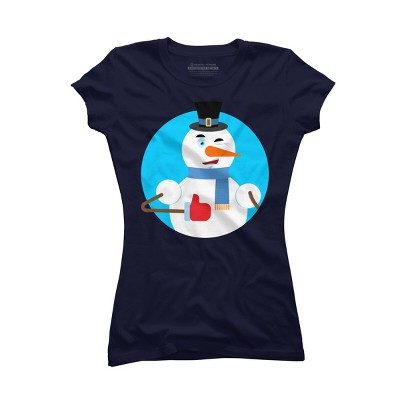 Junior's Design By Humans Snowman thumbs up winks emoji. New Year and Christmas By Roplon T-Shirt