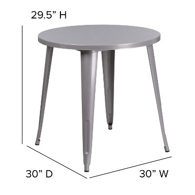 30" Round Silver Metal Indoor-Outdoor Dining Table