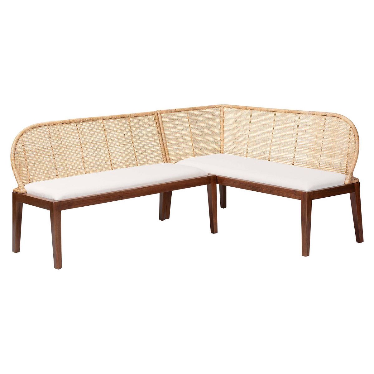 bali & pari Okinawa 2  Piece Corner Bench Set with Cushion Light Honey/Light Brown/White
