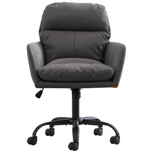 QingMoon PU Leather Office Desk Chair, 360° Swivel Computer Chair, Modern Ergonomic Armchair with Square Mid-Back for Conference, Study Room - 1 of 4