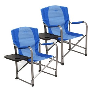 Kamp-Rite Director Portable Lounge Arm Chair Outdoor Furniture Folding Sports Chair with Side Table and Cup Holder, Blue (2 Pack) - 1 of 4