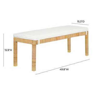 Amara Charcoal Woven Rattan Bench with White Cushion