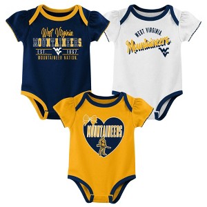 NCAA West Virginia Mountaineers Infant Girls' 3pk Bodysuit - 1 of 4