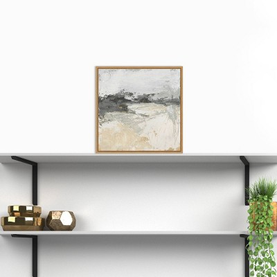 16" x 16" Abstract Gray and Beige Canvas Framed Wall Art