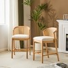Set of 2 Upholstered Counter Stools with Natural Rubberwood Frame and Rattan Backrest,Modern Indoor Armless Dining Chairs-Cuddlewood - 2 of 4