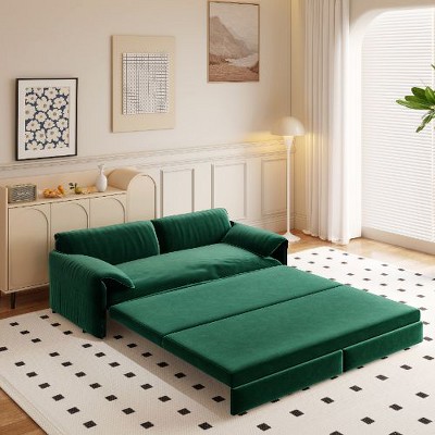 Kumasinova 3-in-1 Convertible Sleeper Sofa Bed – Queen-Size Pull-Out, Velvet Upholstered Couch with Storage Bag, Multi-Functional Loveseat Bed