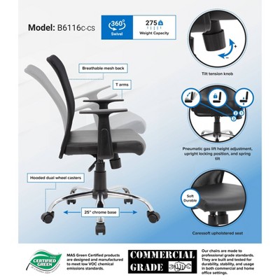 Swivel Mesh Back Task Chair with Vinyl Seat and Chrome Base - Black