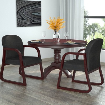 Elegant Black Fabric Reception Chair with Mahogany Wood Frame