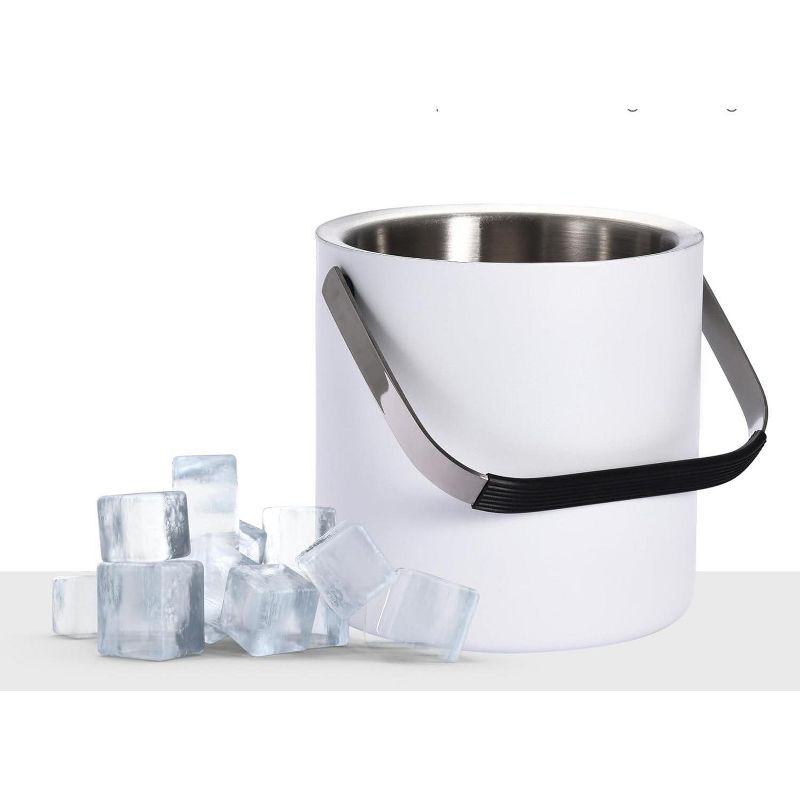 flybold Insulated Ice Bucket with Lid Double-Walled Ice Cube Container with Tongs Compartment, White, 3 of 4