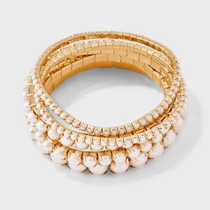 Cupchain Pearl Stretch Bracelet Set 5pc - A New Day™ Gold/Pearl - 1 of 3