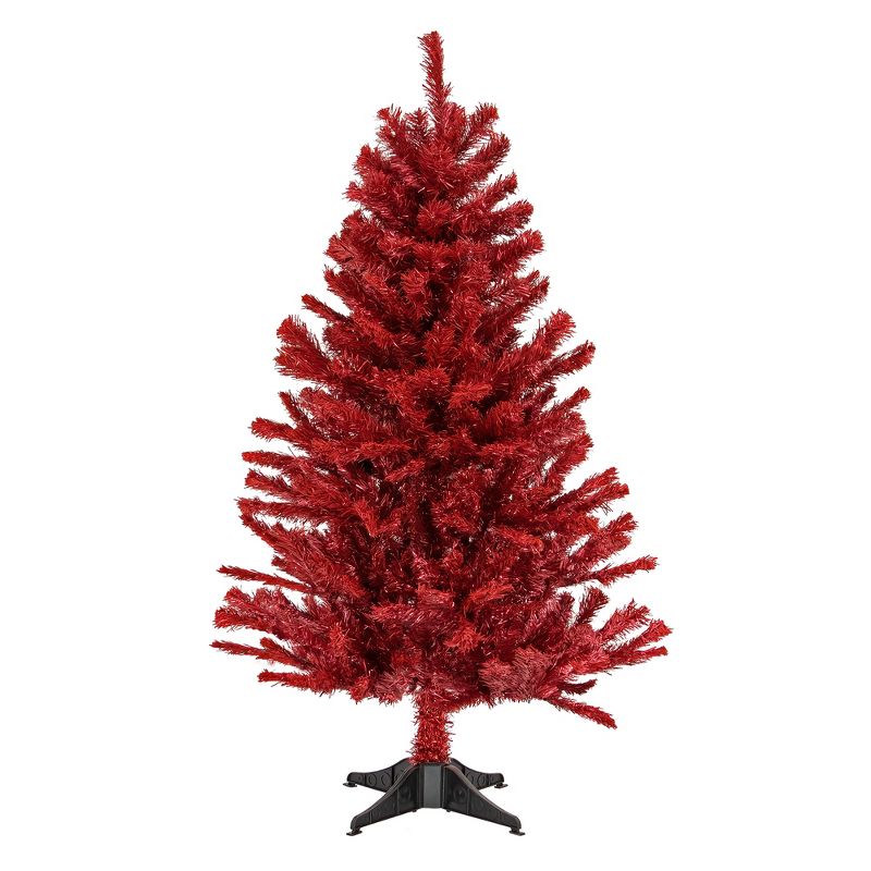 National Tree Company 4 Foot Full Bodied Unlit Colorful Celebration Artificial Christmas Holiday Tree with 311 Branch Tips, & Metal Stand, Red, 1 of 6