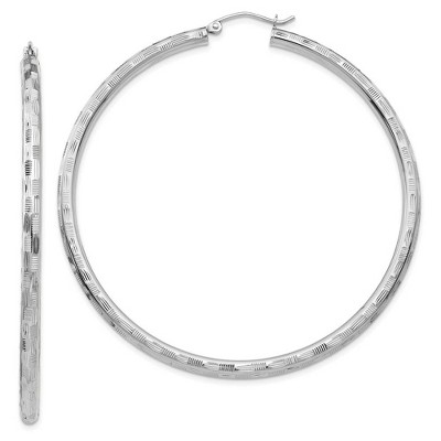 Black Bow Jewelry 3mm x 60mm 14k White Gold Textured Round Hoop Earrings