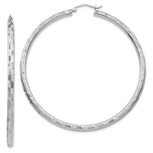 Black Bow Jewelry 3mm x 60mm 14k White Gold Textured Round Hoop Earrings - 1 of 4