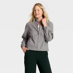 Women's Brushed Cinched Waist Zipped Jacket - A New Day™ - 1 of 4