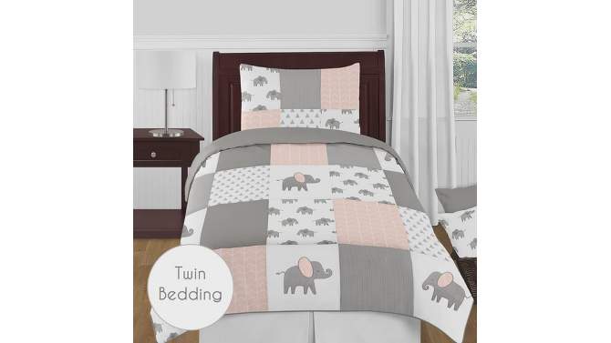 Sweet Jojo Designs Girl  Baby Crib Bedding Set - Elephant Pink Grey and White 4pc, 2 of 8, play video